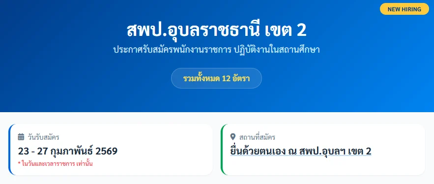 สพป.อุบลราชธานี เขต 2 รับสมัครพนักงานราชการ