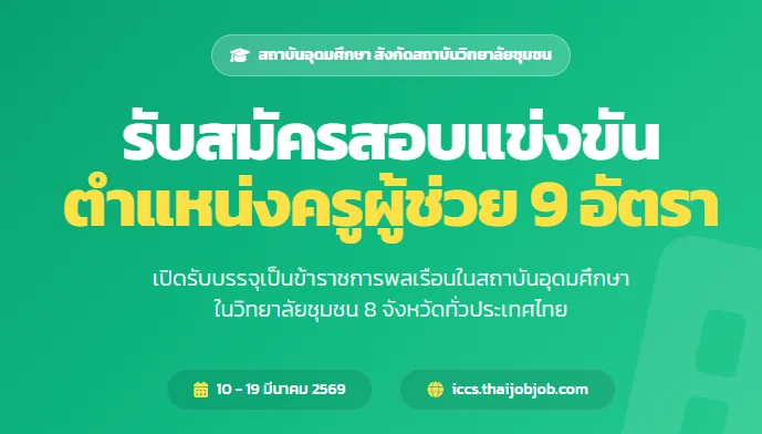 สถาบันวิทยาลัยชุมชน เปิดรับสมัครสอบบรรจุข้าราชการตำแหน่งครูผู้ช่วย 