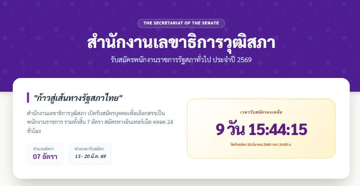สำนักงานเลขาธิการวุฒิสภา เปิดรับสมัครพนักงานราชการรัฐสภาทั่วไป 7 อัตร